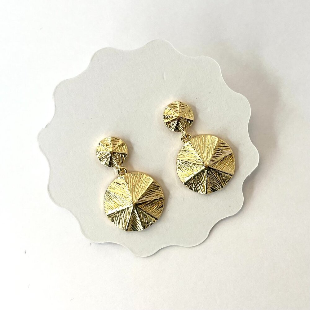 Gold Dangle Drop earrings Office Casual Minimalist Modern Leafy 1 inch